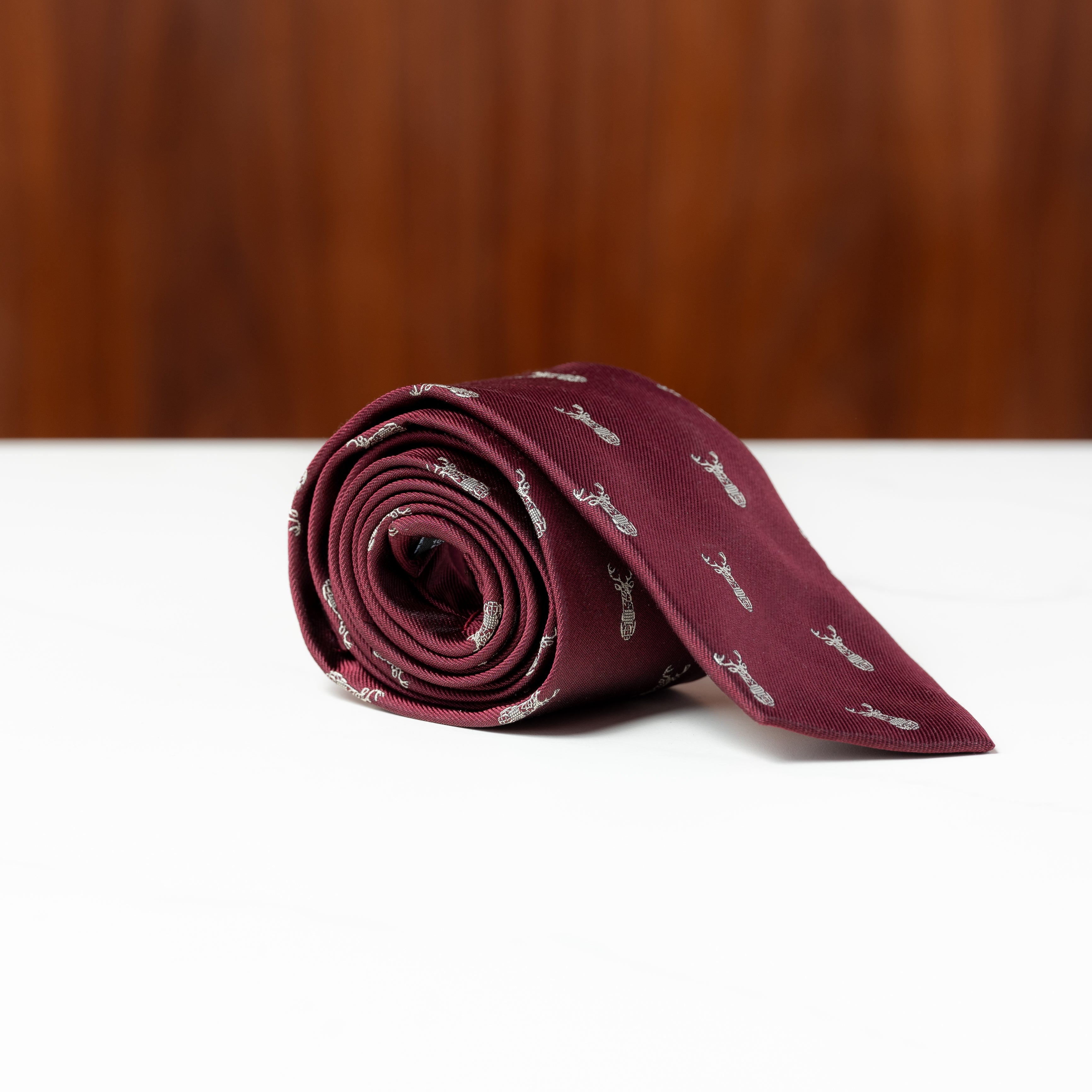Burgundy with Wildwood Stag Silk Necktie