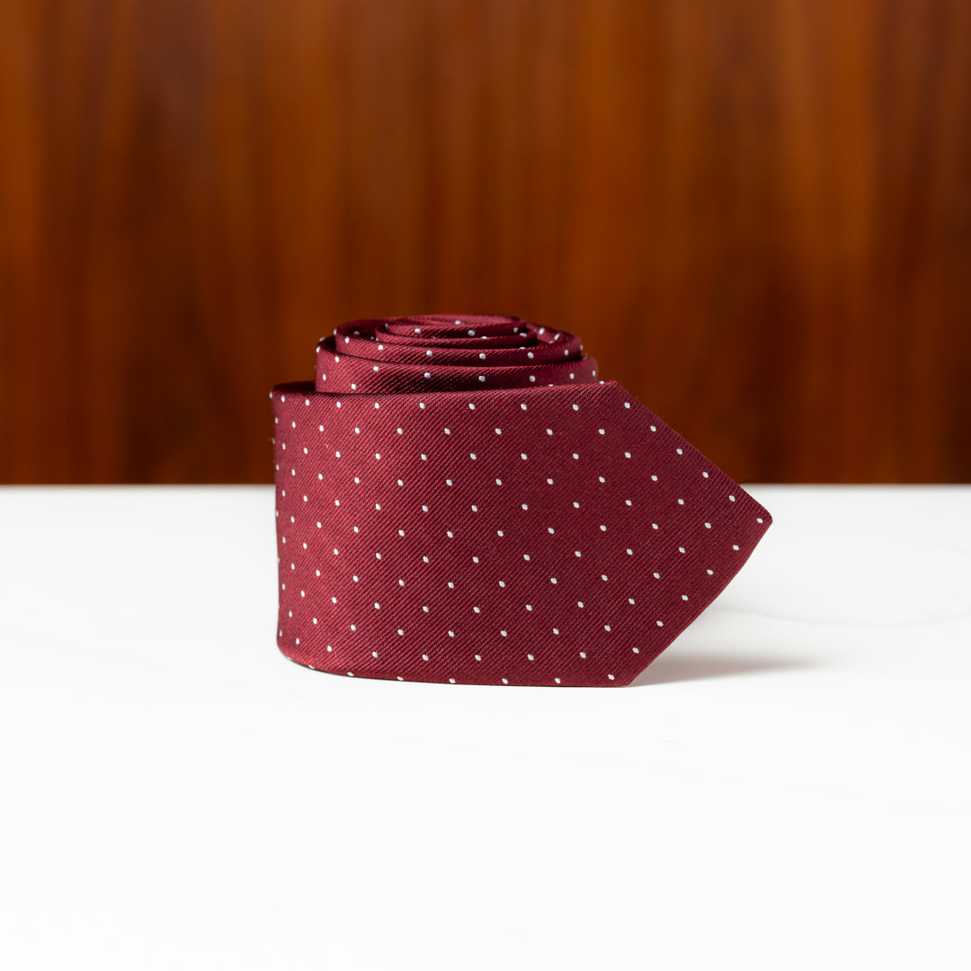 Burgundy with White Pin Dots Silk Necktie