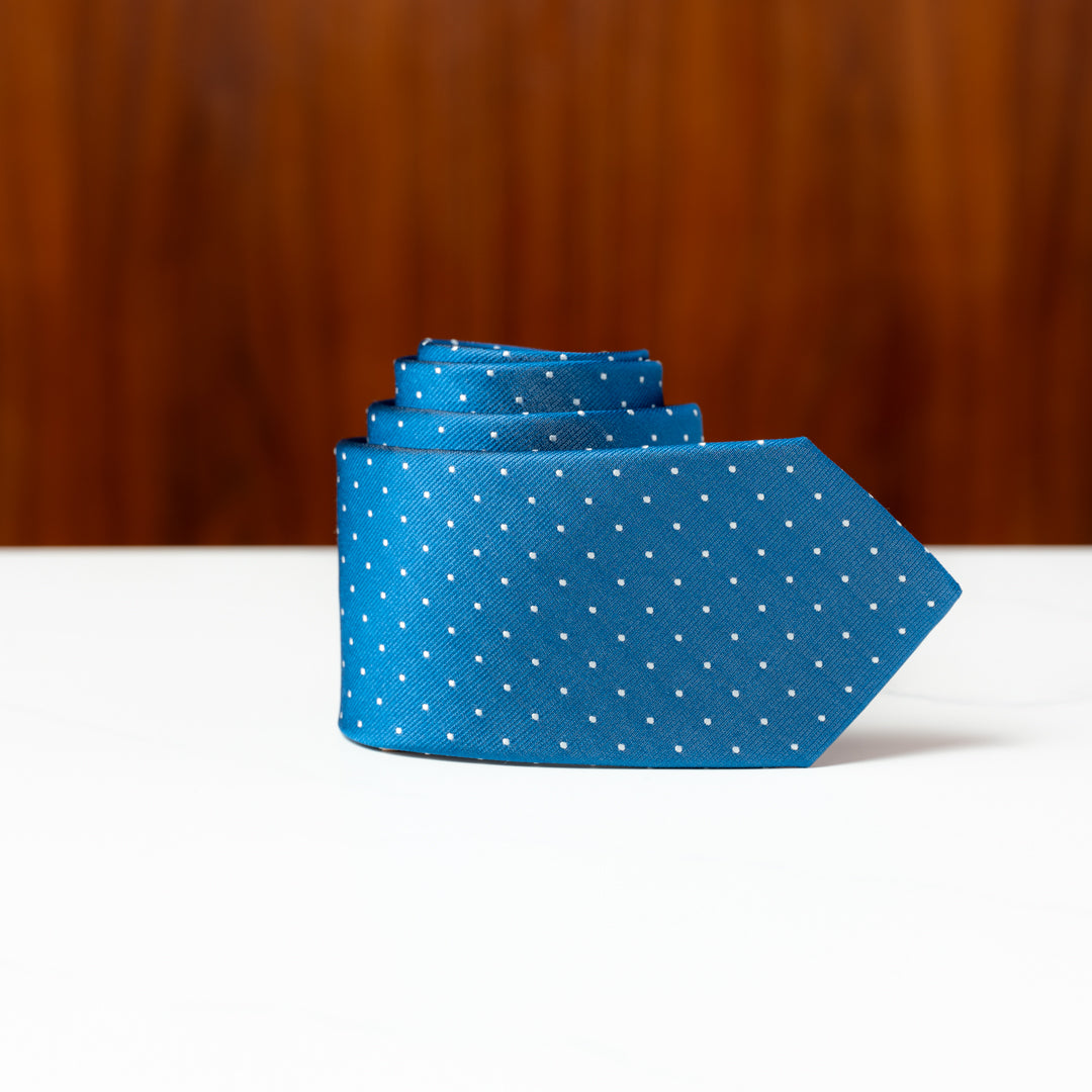 Blue with White Pin Dots Silk Necktie