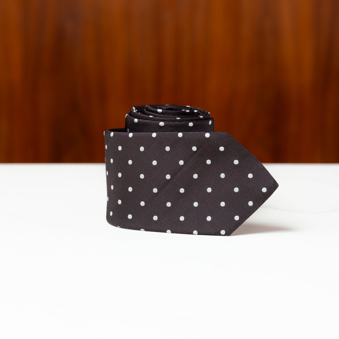 Black with White Polka Dots Silk Necktie