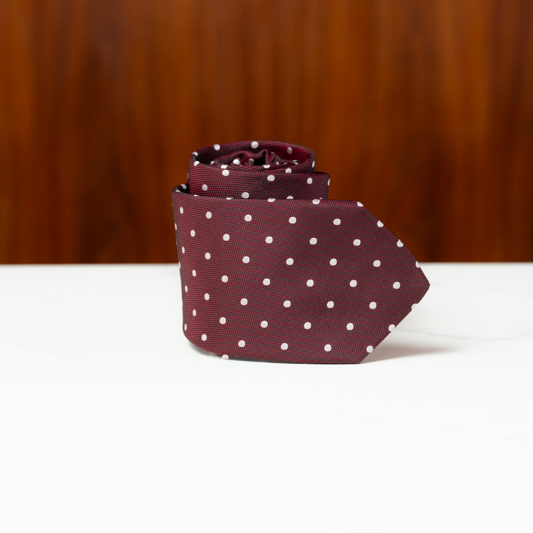 Burgundy with White Polka Dots Silk Necktie