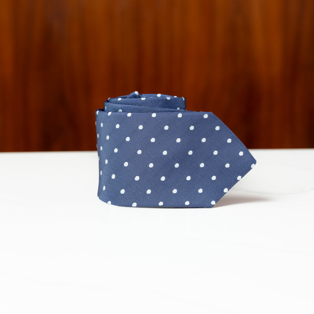 Slate Blue with White Polka Dots Silk Necktie