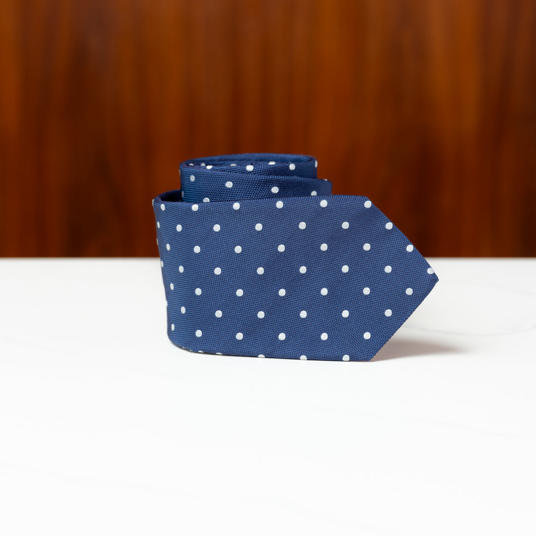 Dark Blue with White Polka Dots Silk Necktie