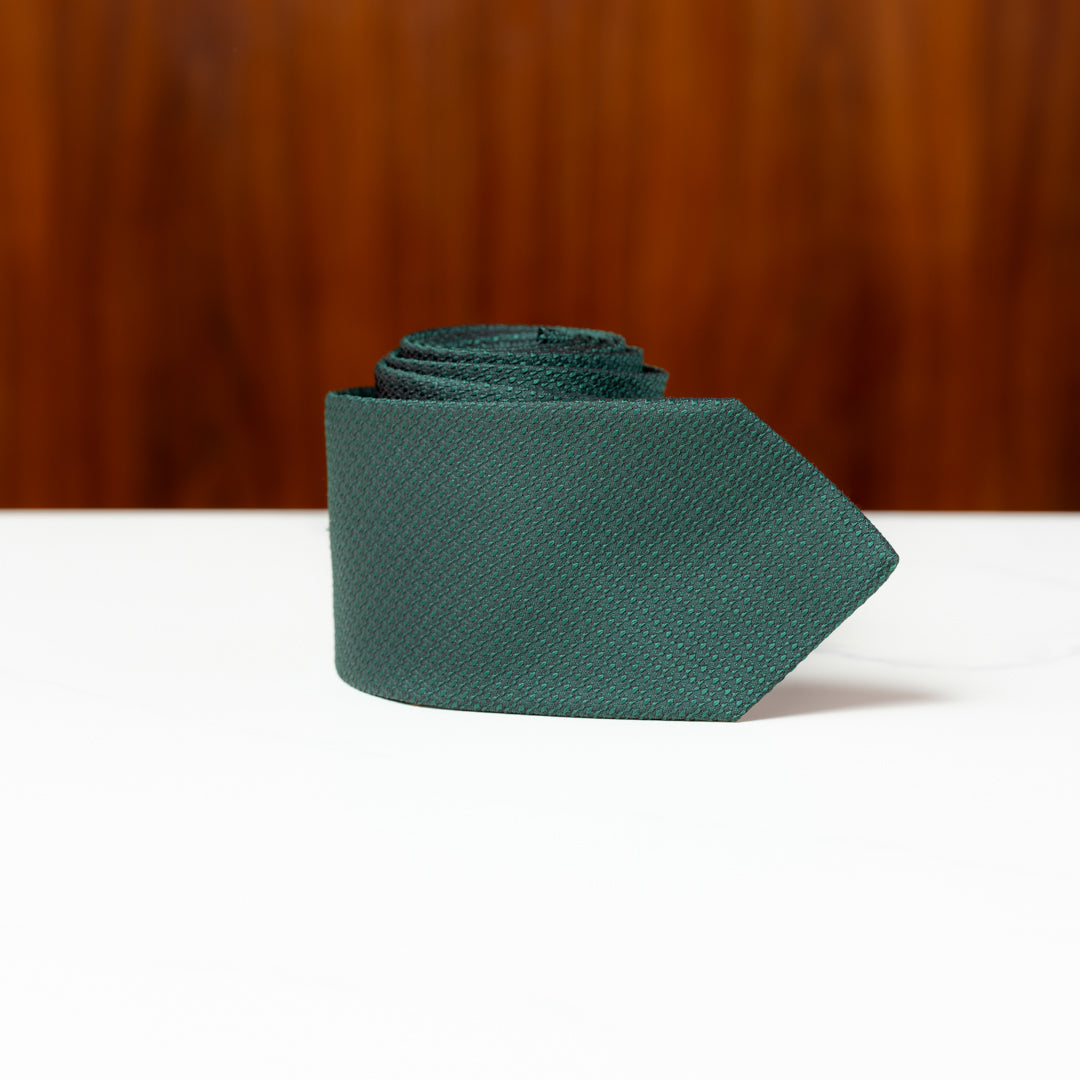 Green Solid Textured Silk Necktie