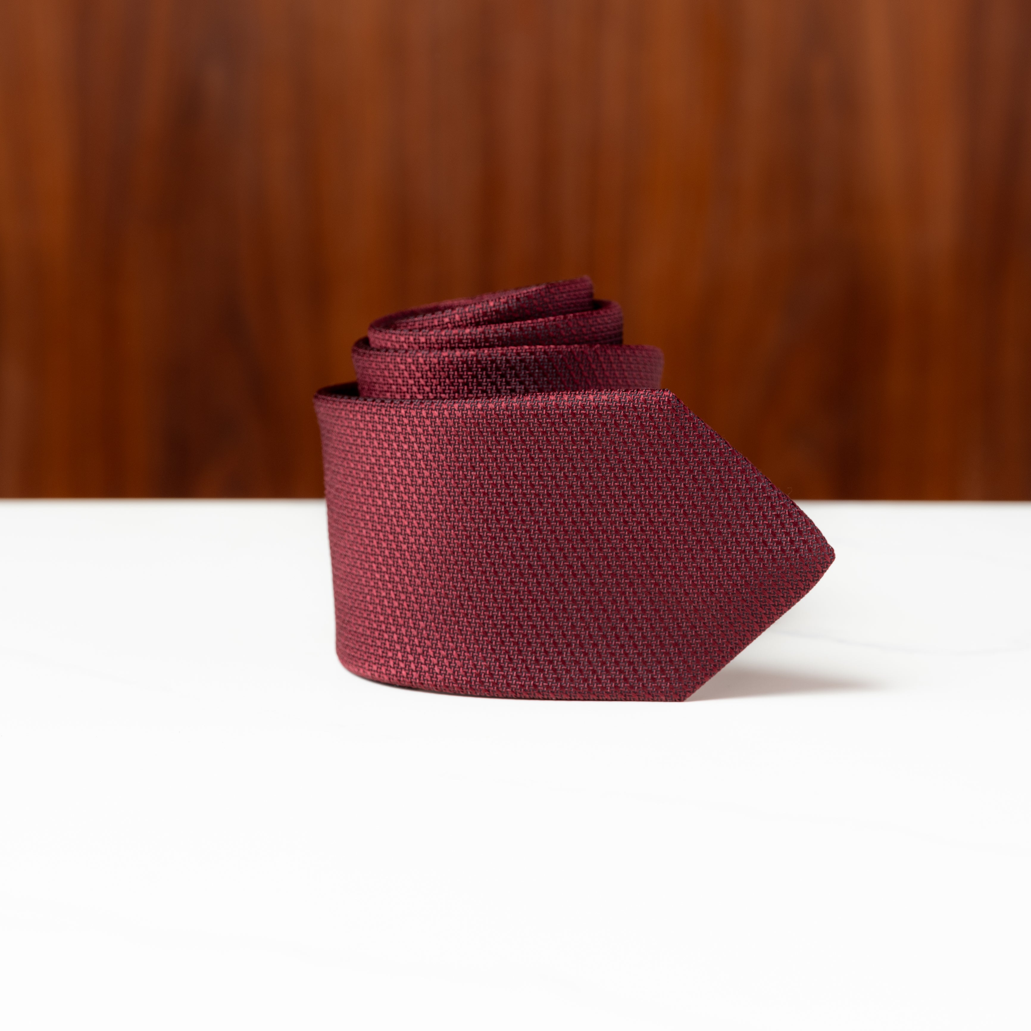 Burgundy Solid Textured Silk Necktie