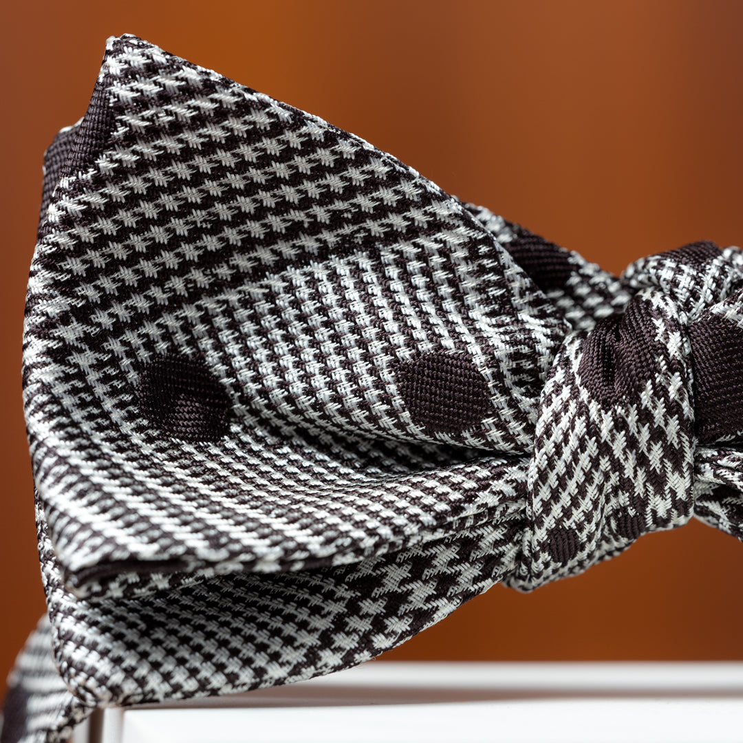 Glen Plaid with Black Paint Splatter Silk Bow Tie