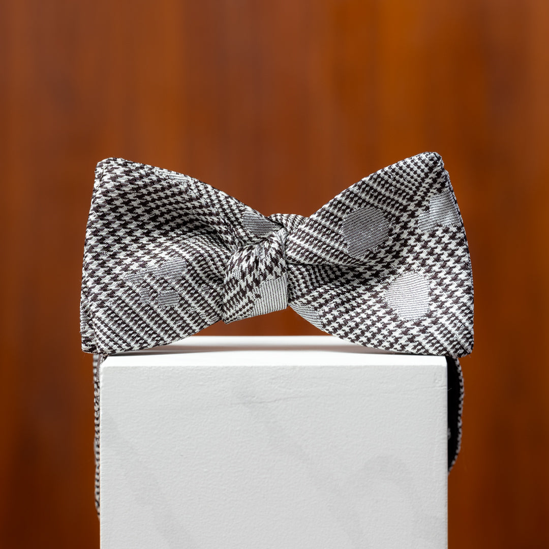 Glen Plaid with Silver Paint Splatter Silk Bow Tie