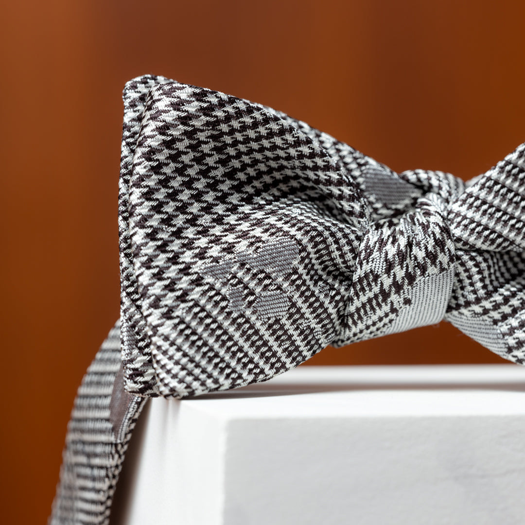 Glen Plaid with Silver Paint Splatter Silk Bow Tie