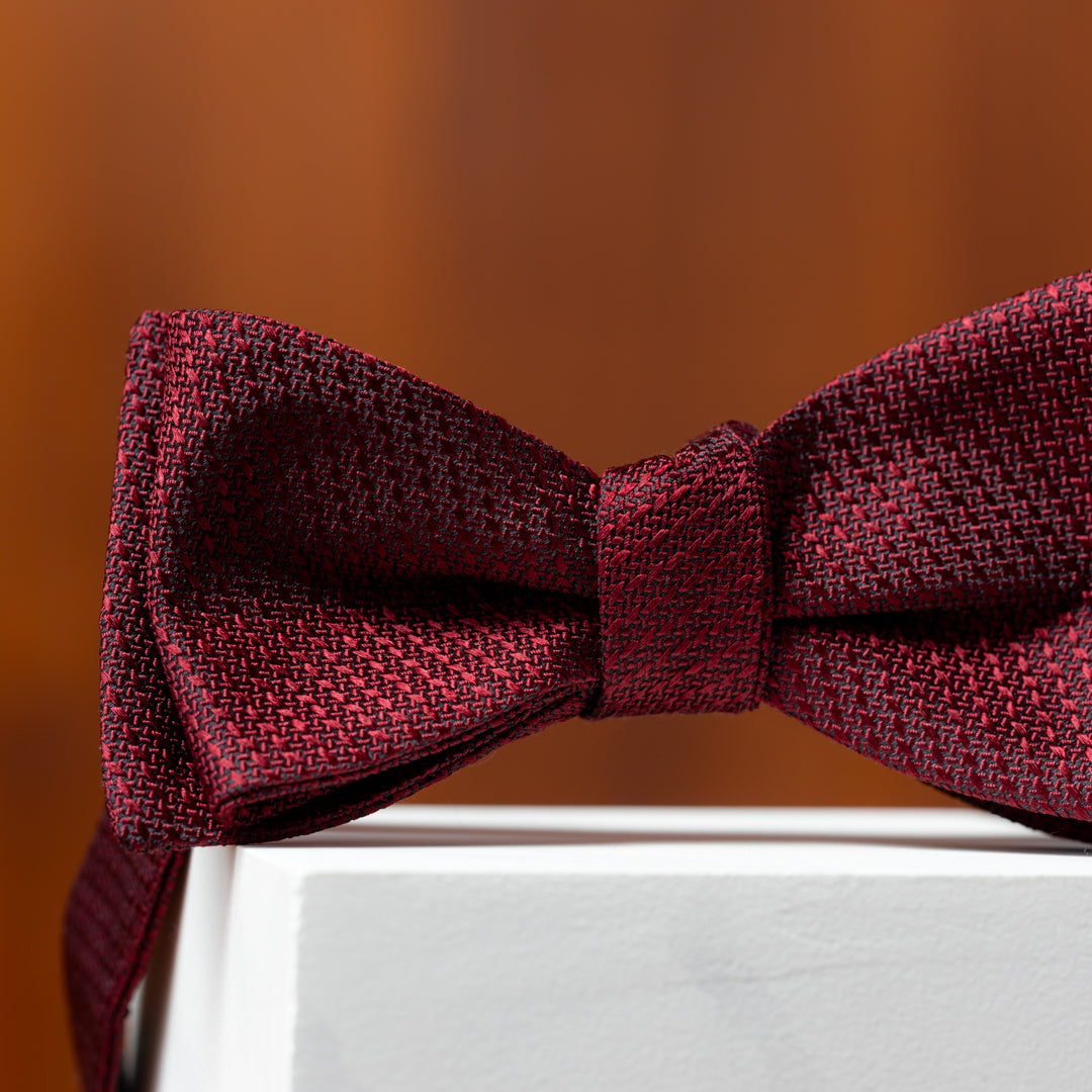 Burgundy Solid Textured Silk Bow Tie