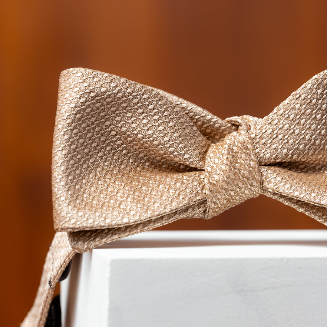 Antique Gold Solid Textured Silk Bow Tie