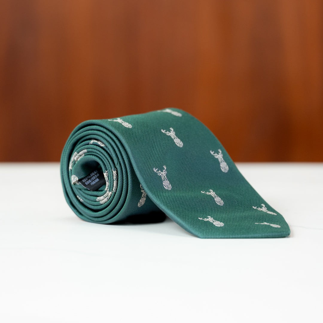 Green with Wildwood Stag Silk Necktie