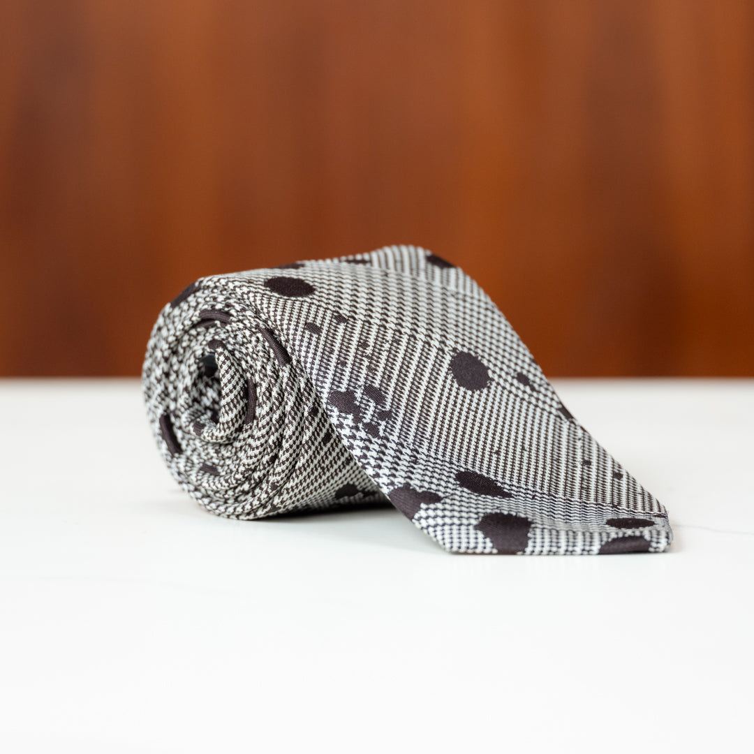 Glen Plaid with Black Paint Splatter Silk Necktie