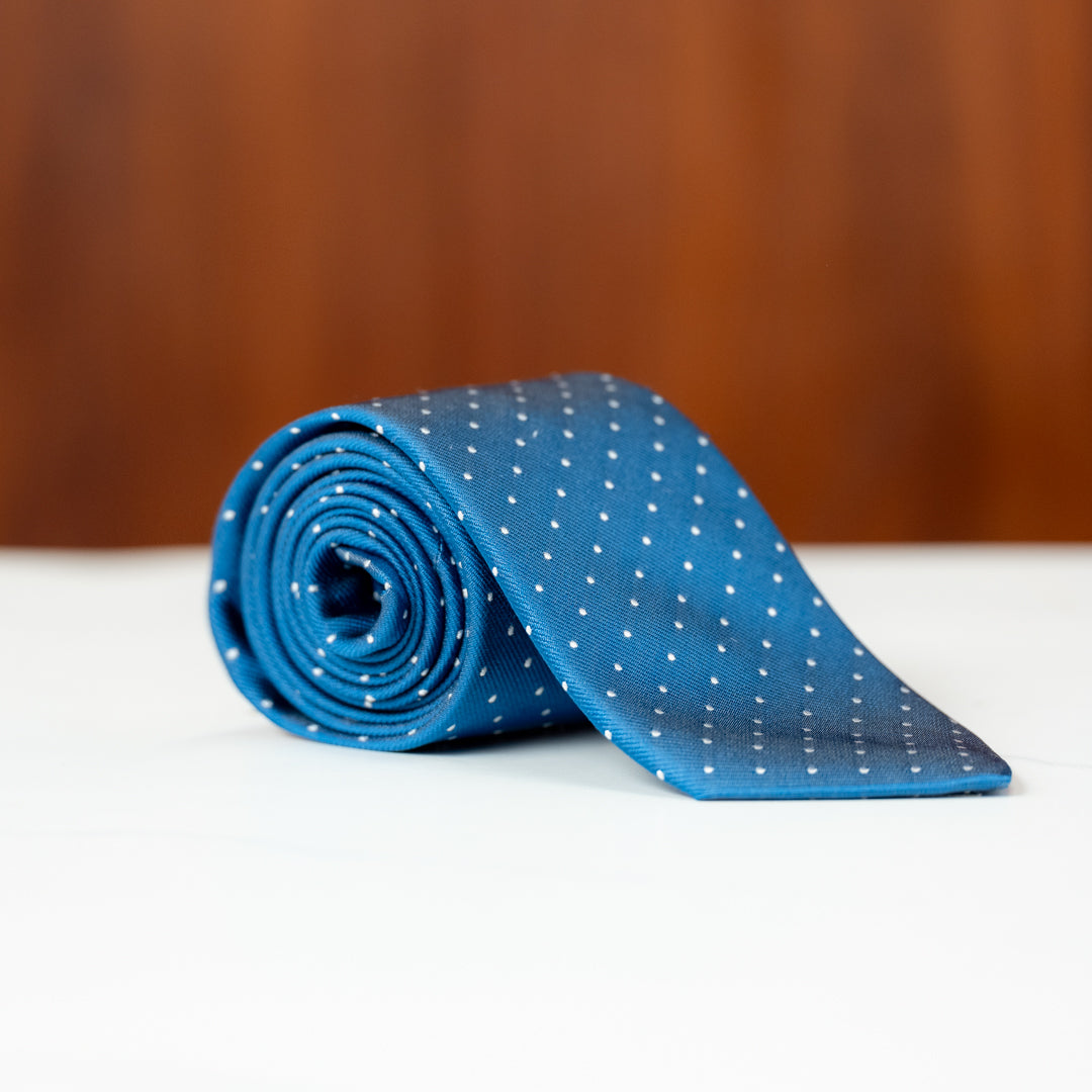 Blue with White Pin Dots Silk Necktie