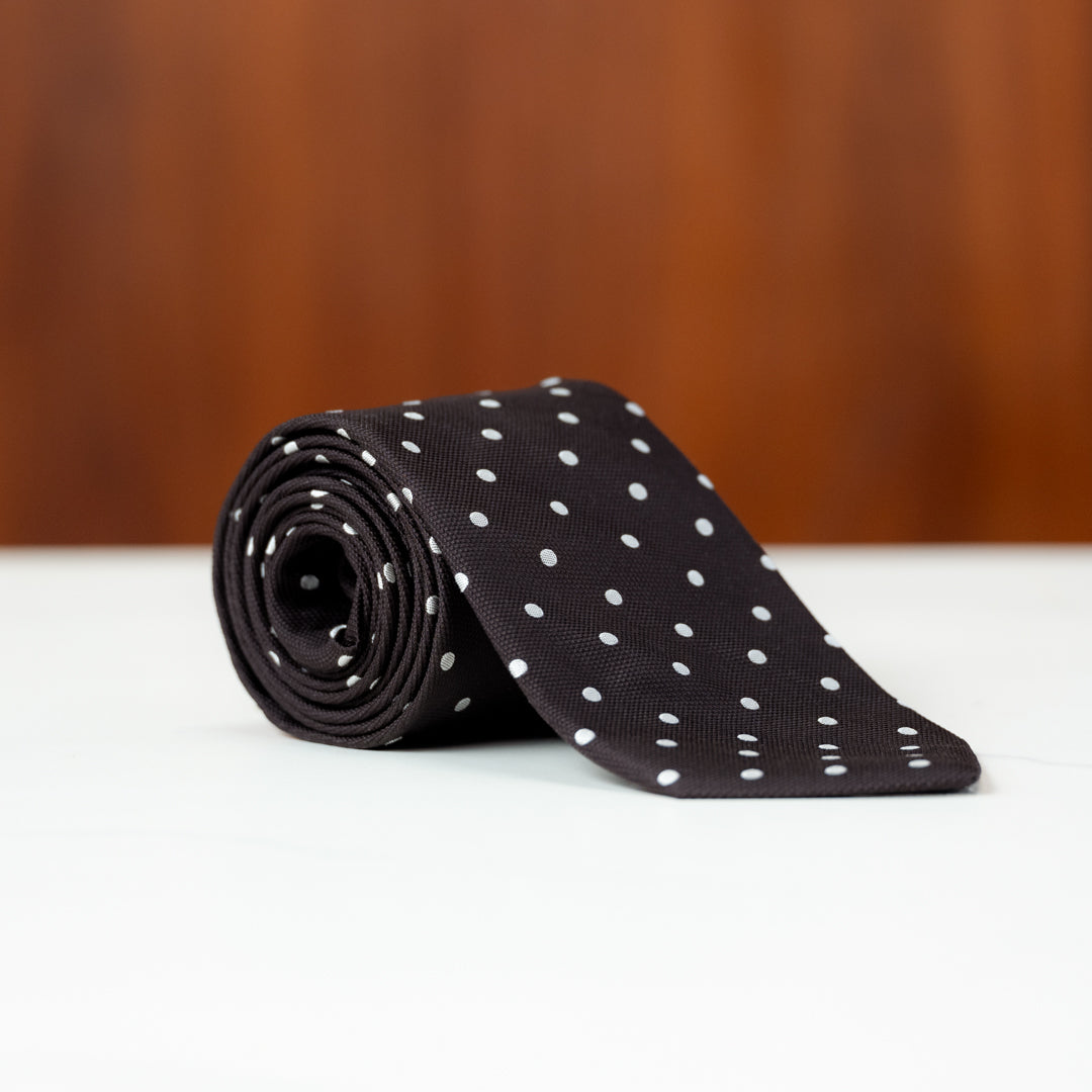 Black with White Polka Dots Silk Necktie