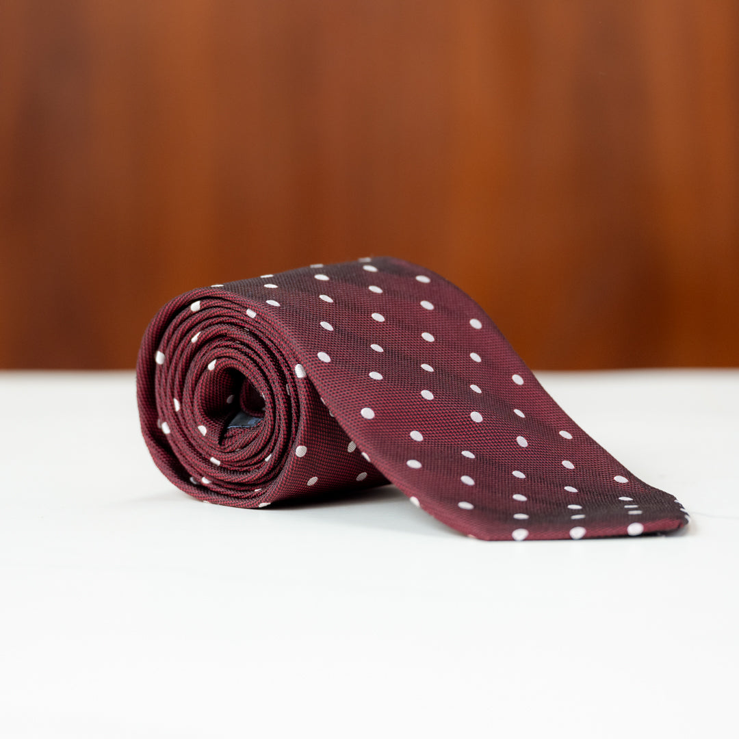 Burgundy with White Polka Dots Silk Necktie