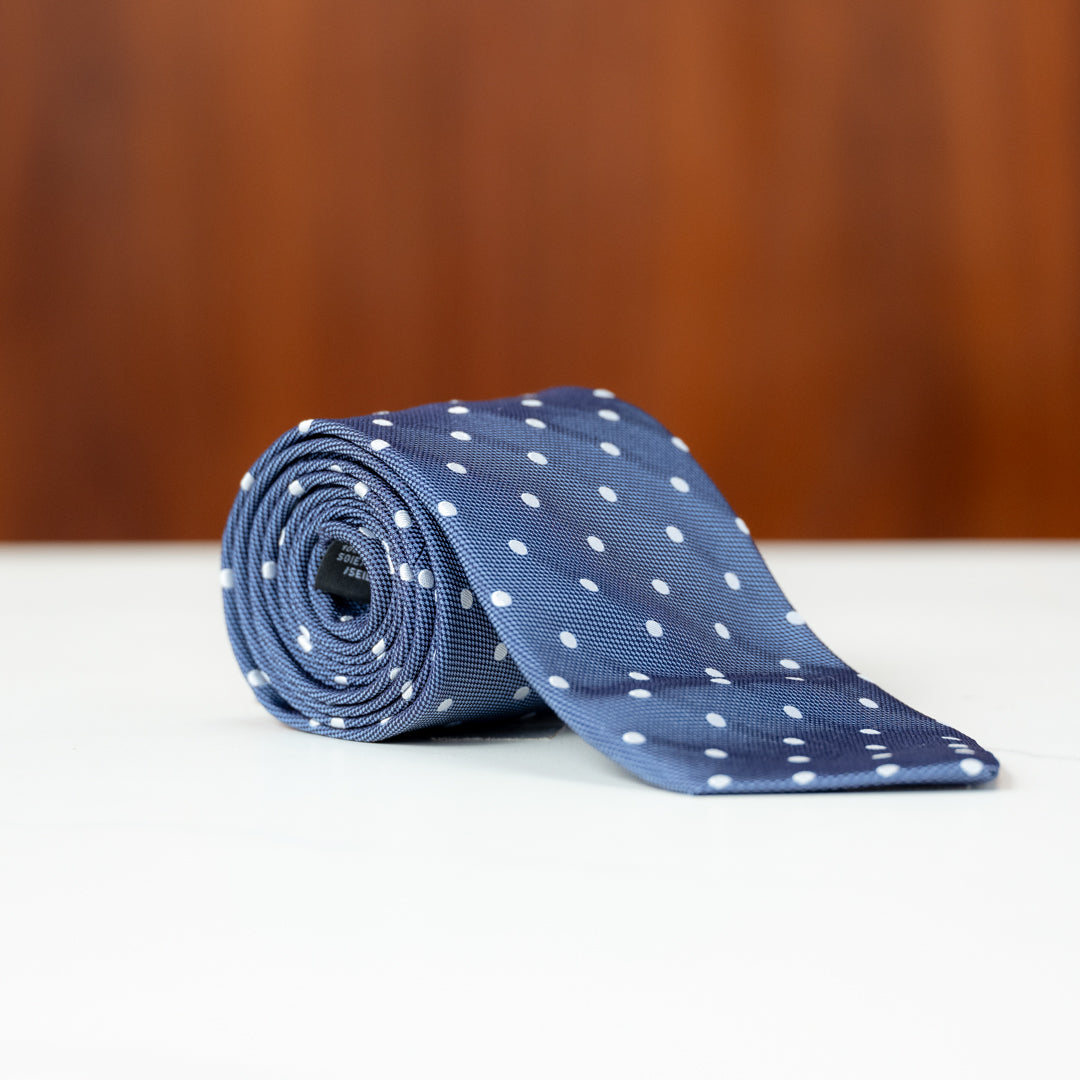 Slate Blue with White Polka Dots Silk Necktie