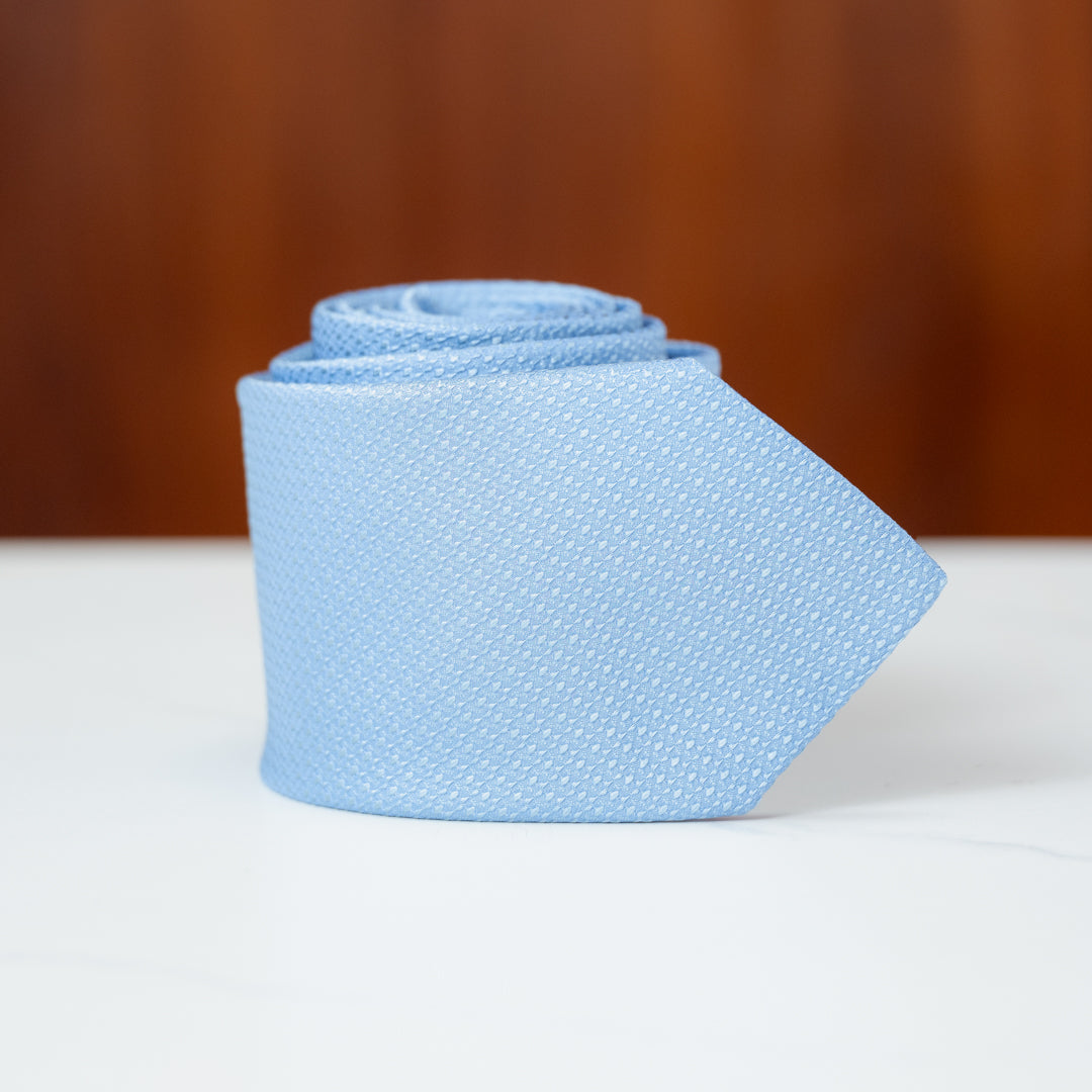 Sky Blue Solid Textured Silk Necktie