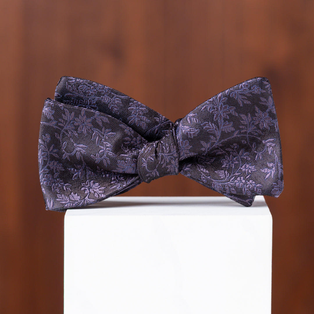 Dark Blue Subtle Floral Silk Bow Tie