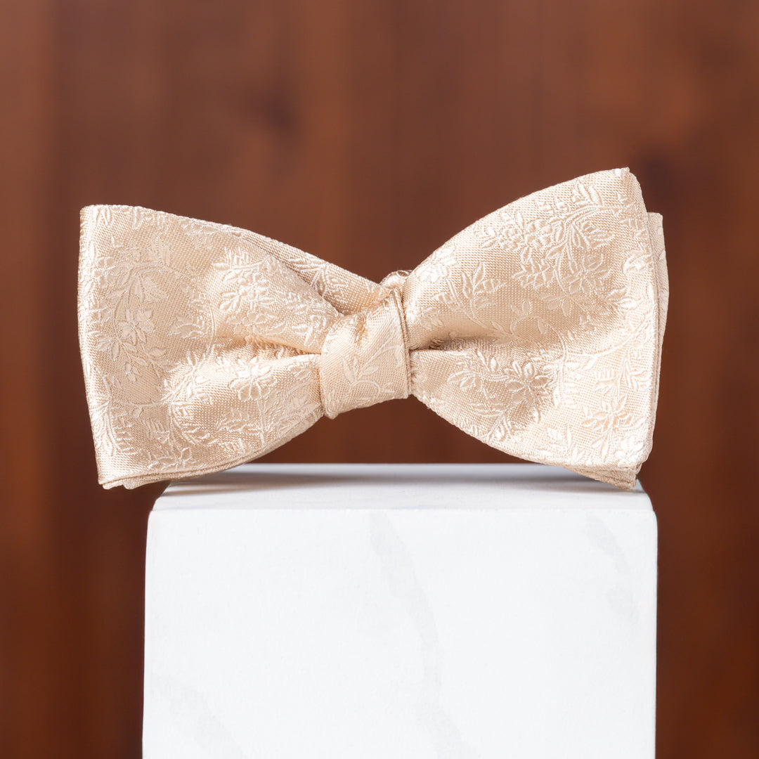 Champagne Gold Subtle Floral Silk Bow Tie
