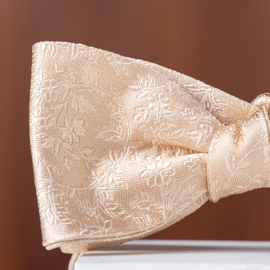 Champagne Gold Subtle Floral Silk Bow Tie