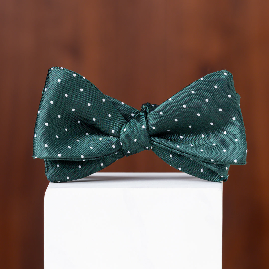 Green with White Pin Dots Silk Bow Tie
