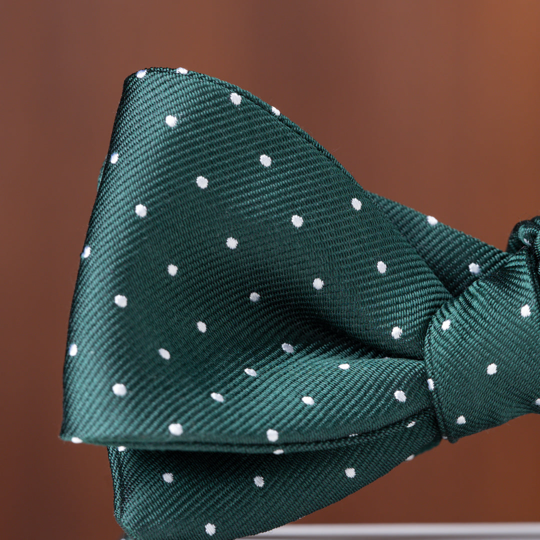 Green with White Pin Dots Silk Bow Tie
