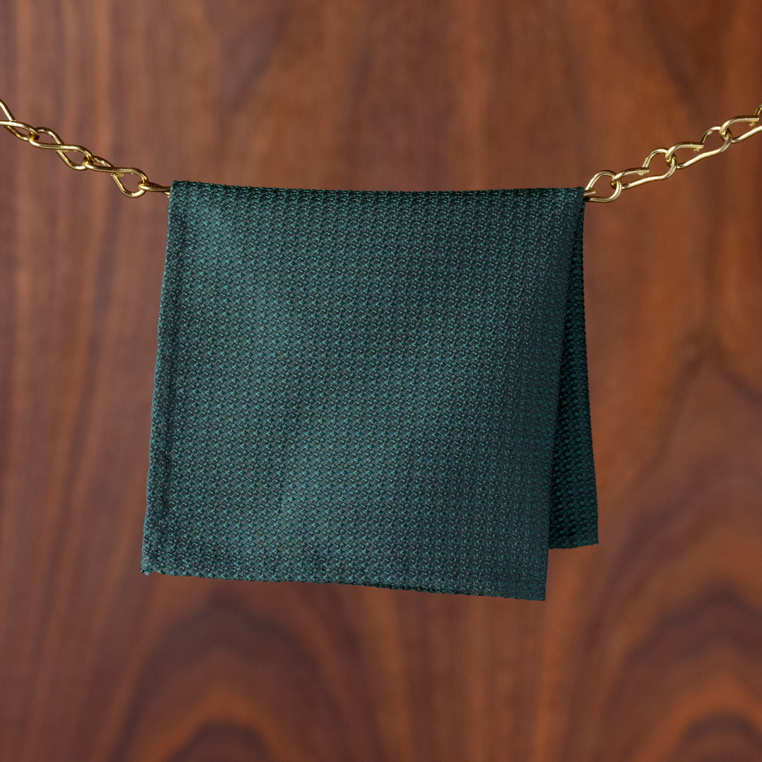 Green Solid Textured Silk Pocket Square