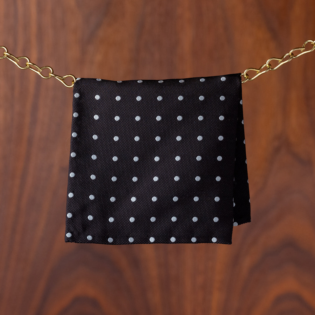 Black with White Polka Dots Silk Pocket Square