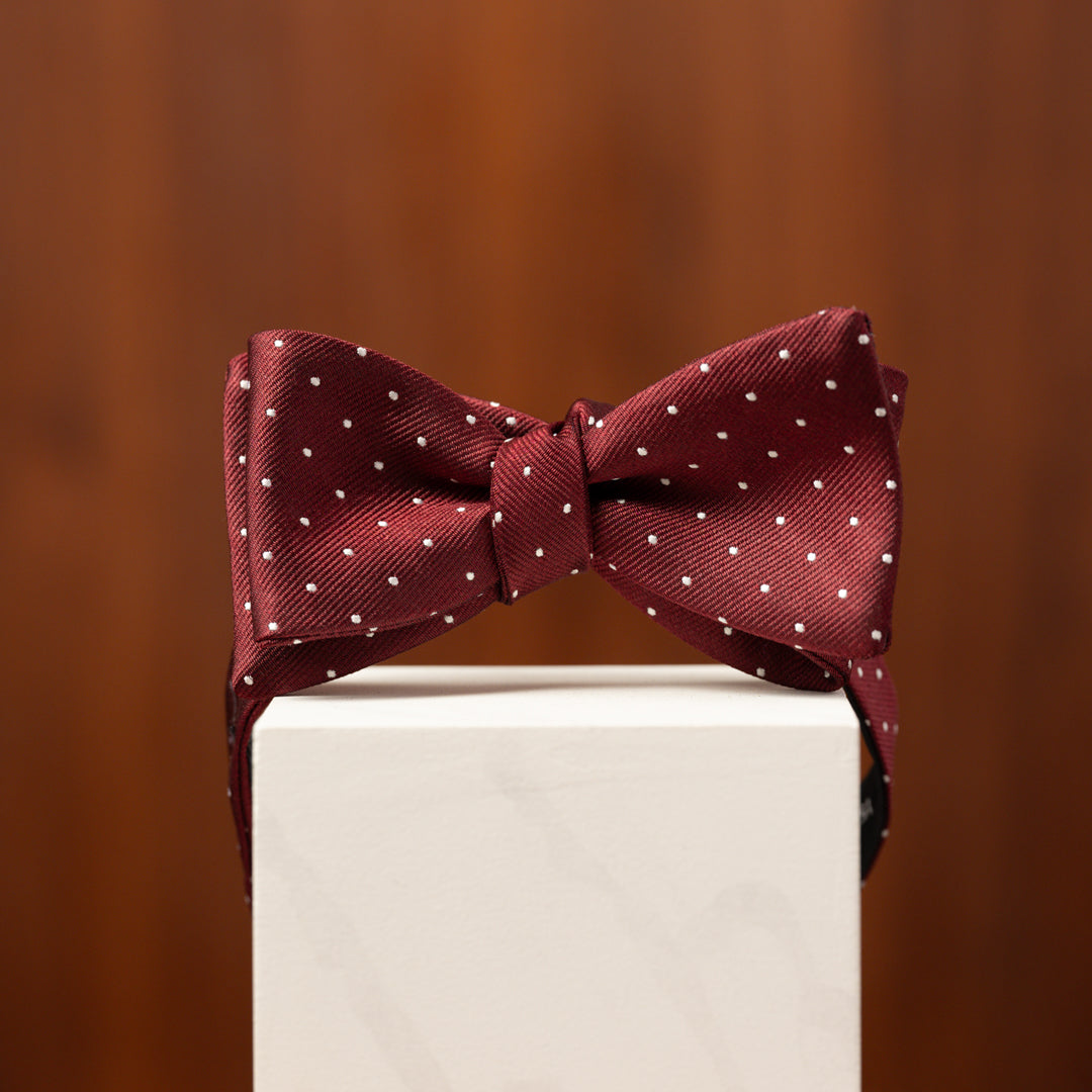 Burgundy with White Pin Dots Silk Bow Tie