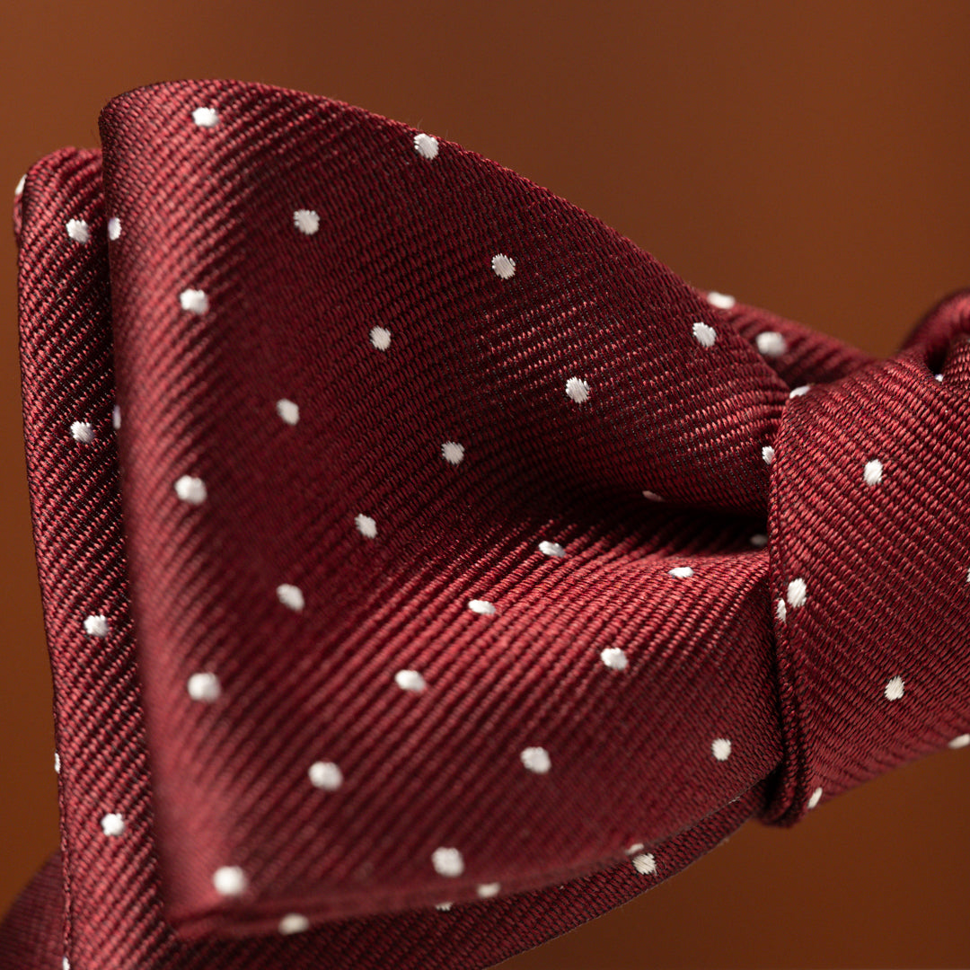 Burgundy with White Pin Dots Silk Bow Tie