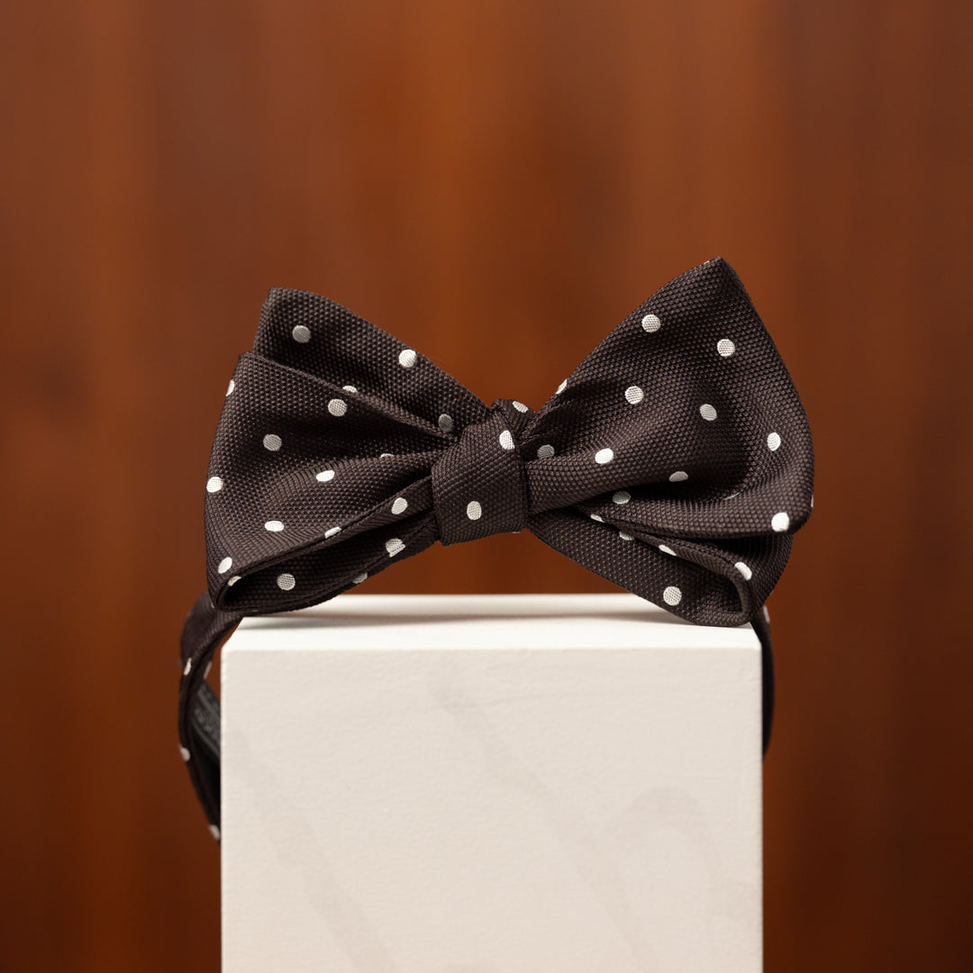 Black with White Polka Dots Silk Bow Tie