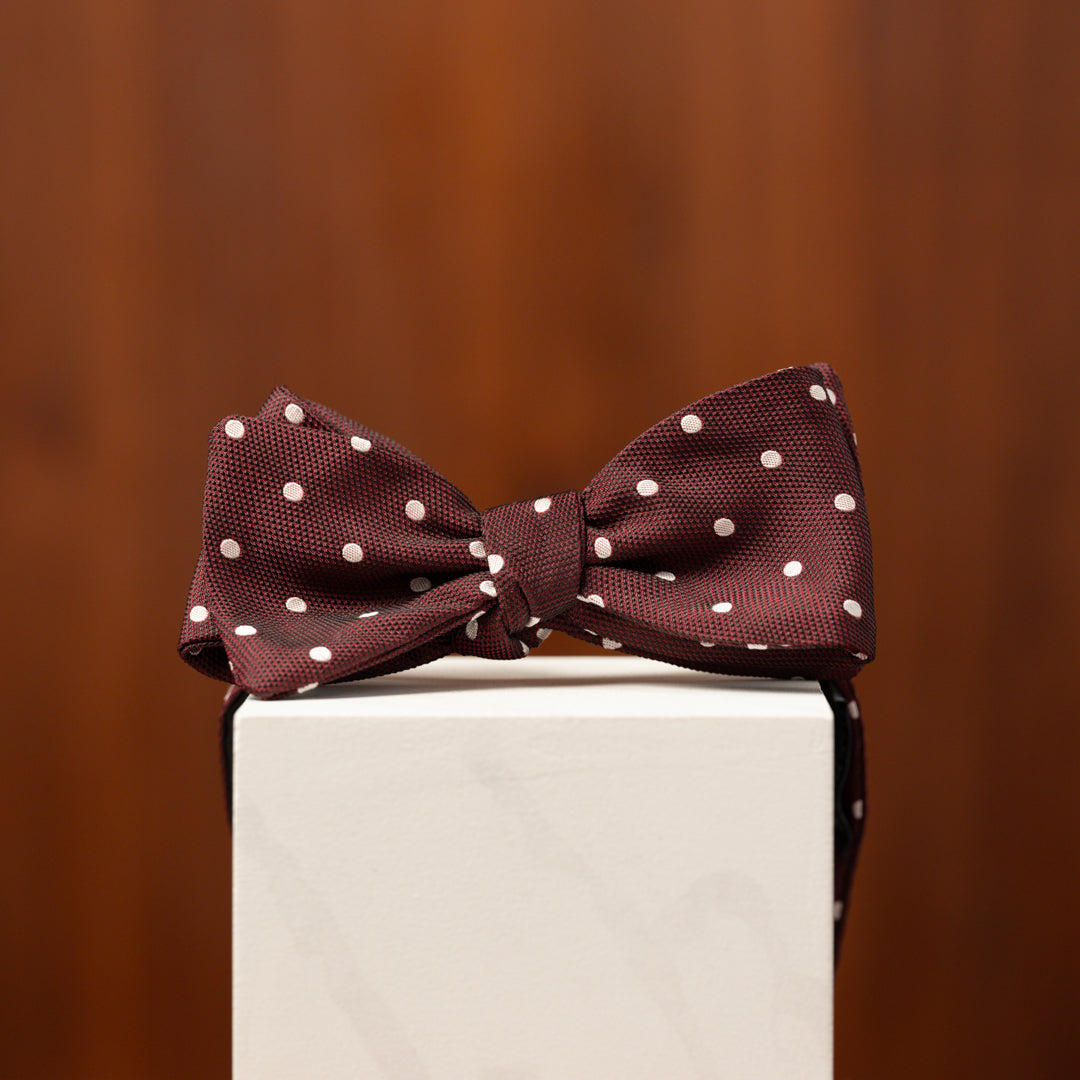 Burgundy with White Polka Dots Silk Bow Tie