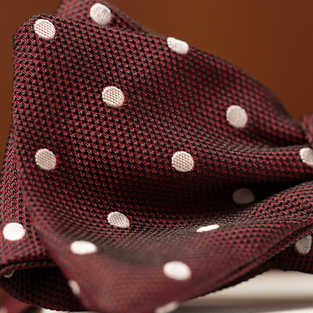 Burgundy with White Polka Dots Silk Bow Tie