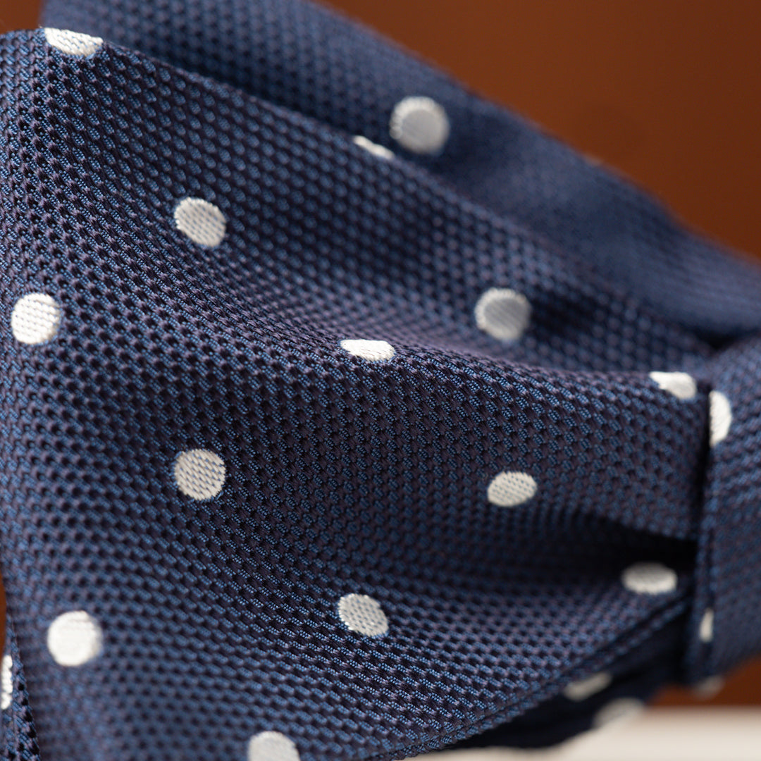 Dark Blue with White Polka Dots Silk Bow Tie