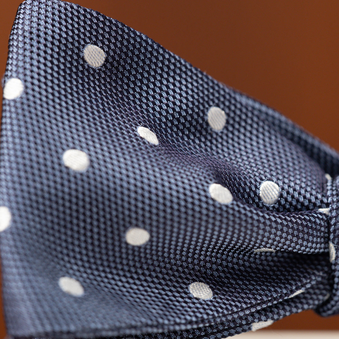 Slate Blue with White Polka Dots Silk Bow Tie