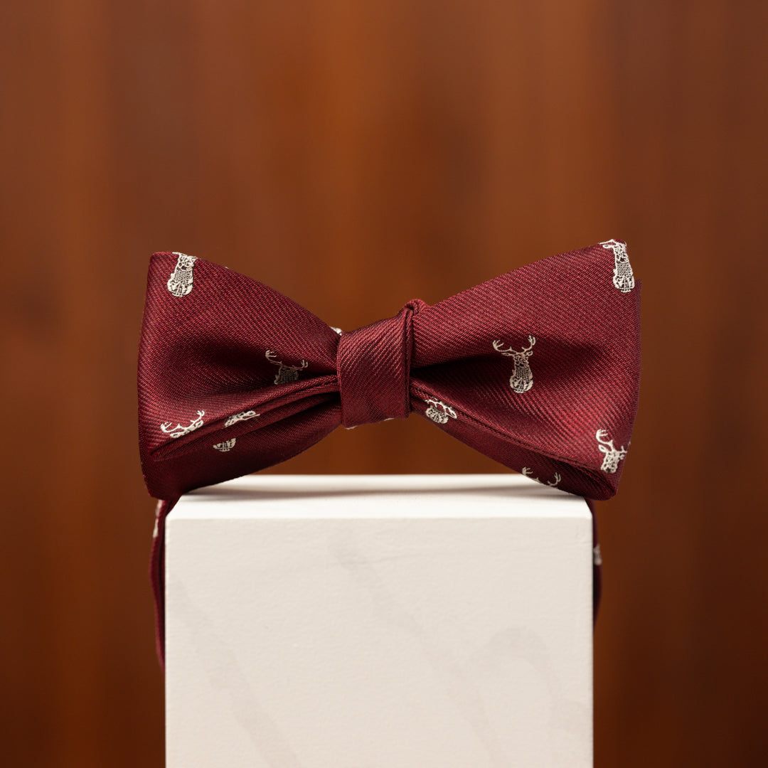 Burgundy with Wildwood Stag Silk Bow Tie