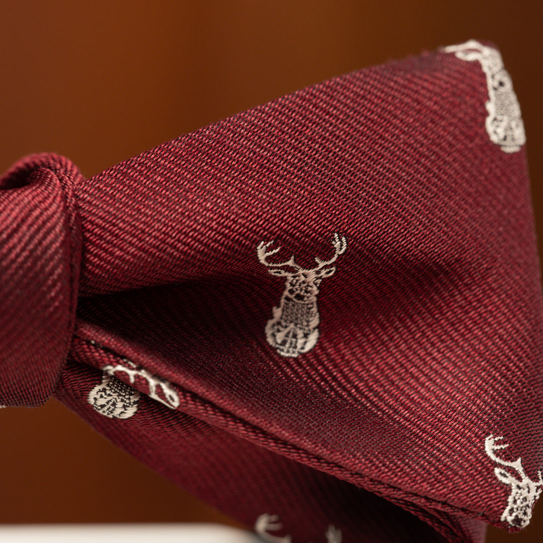 Burgundy with Wildwood Stag Silk Bow Tie