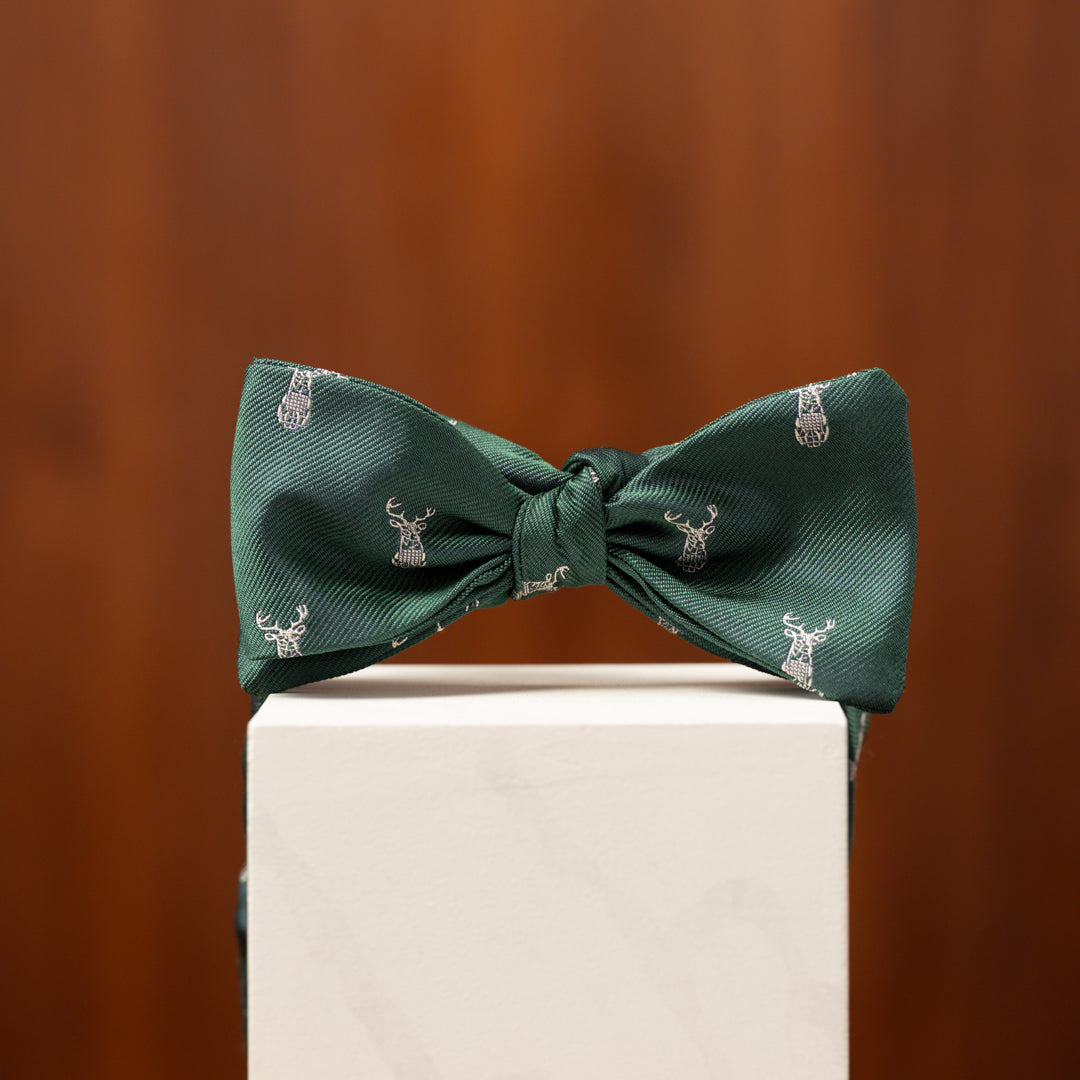 Green with Wildwood Stag Silk Bow Tie