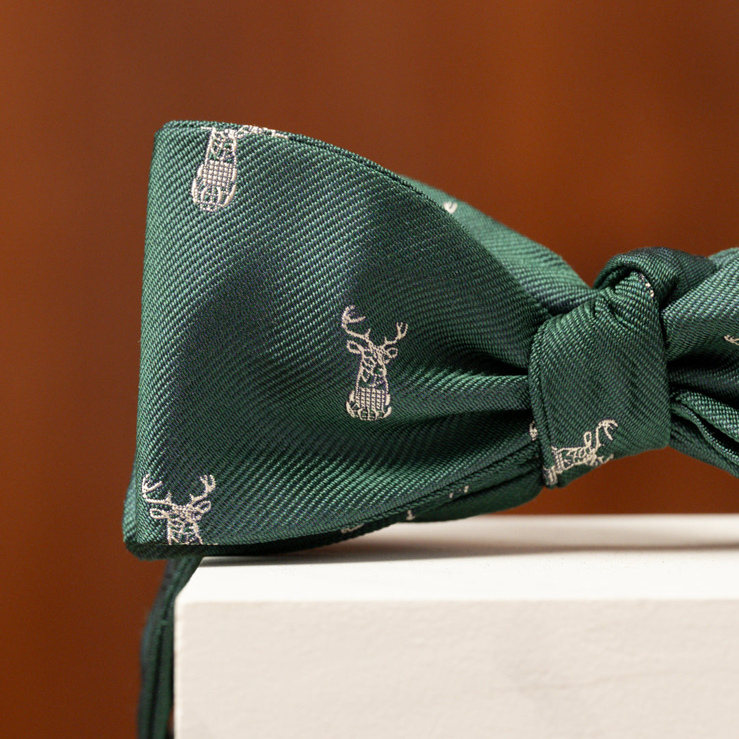 Green with Wildwood Stag Silk Bow Tie