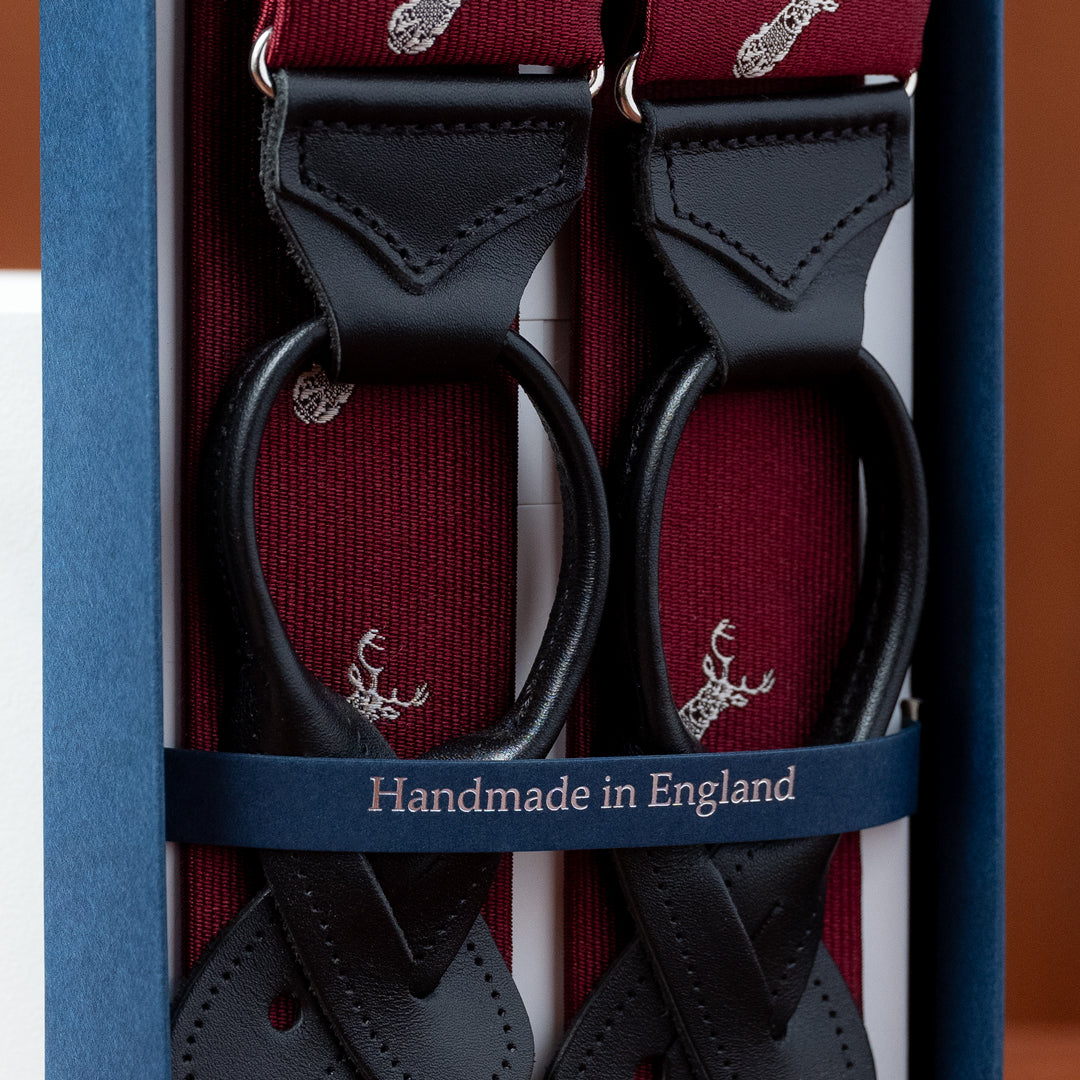 Burgundy with Wildwood Stag Silk Suspenders