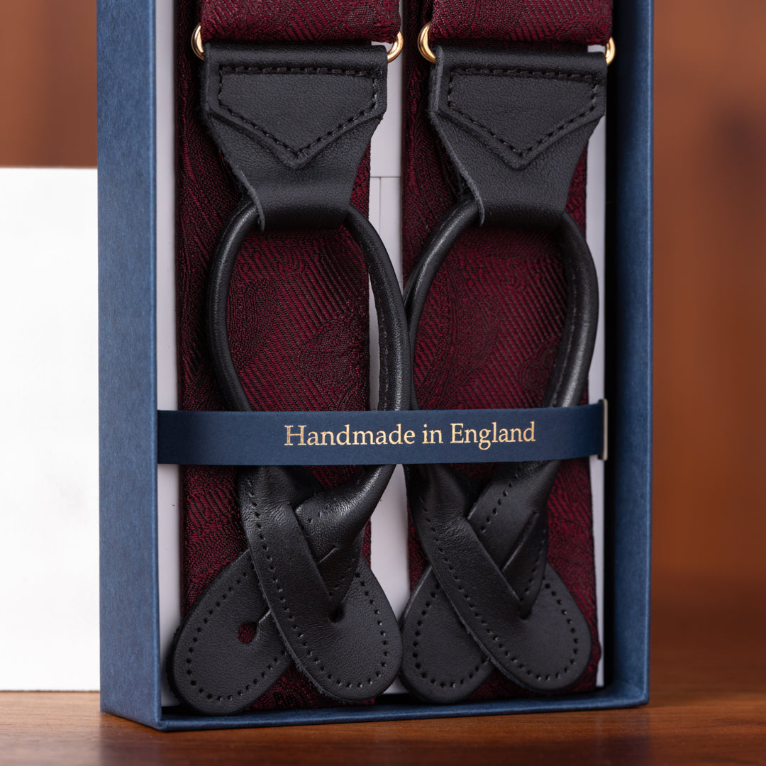 Burgundy House Paisley Suspenders